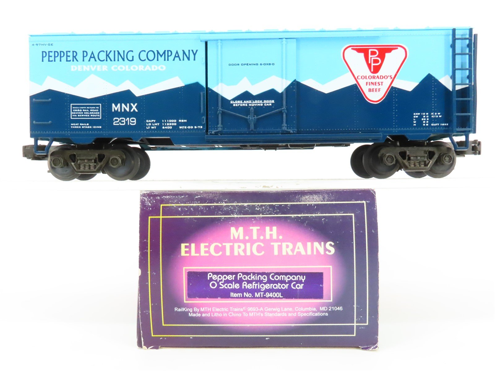 O Gauge 3-Rail MTH MT-9400L MNX Pepper Packing Co. 40' Steel Reefer #2319
