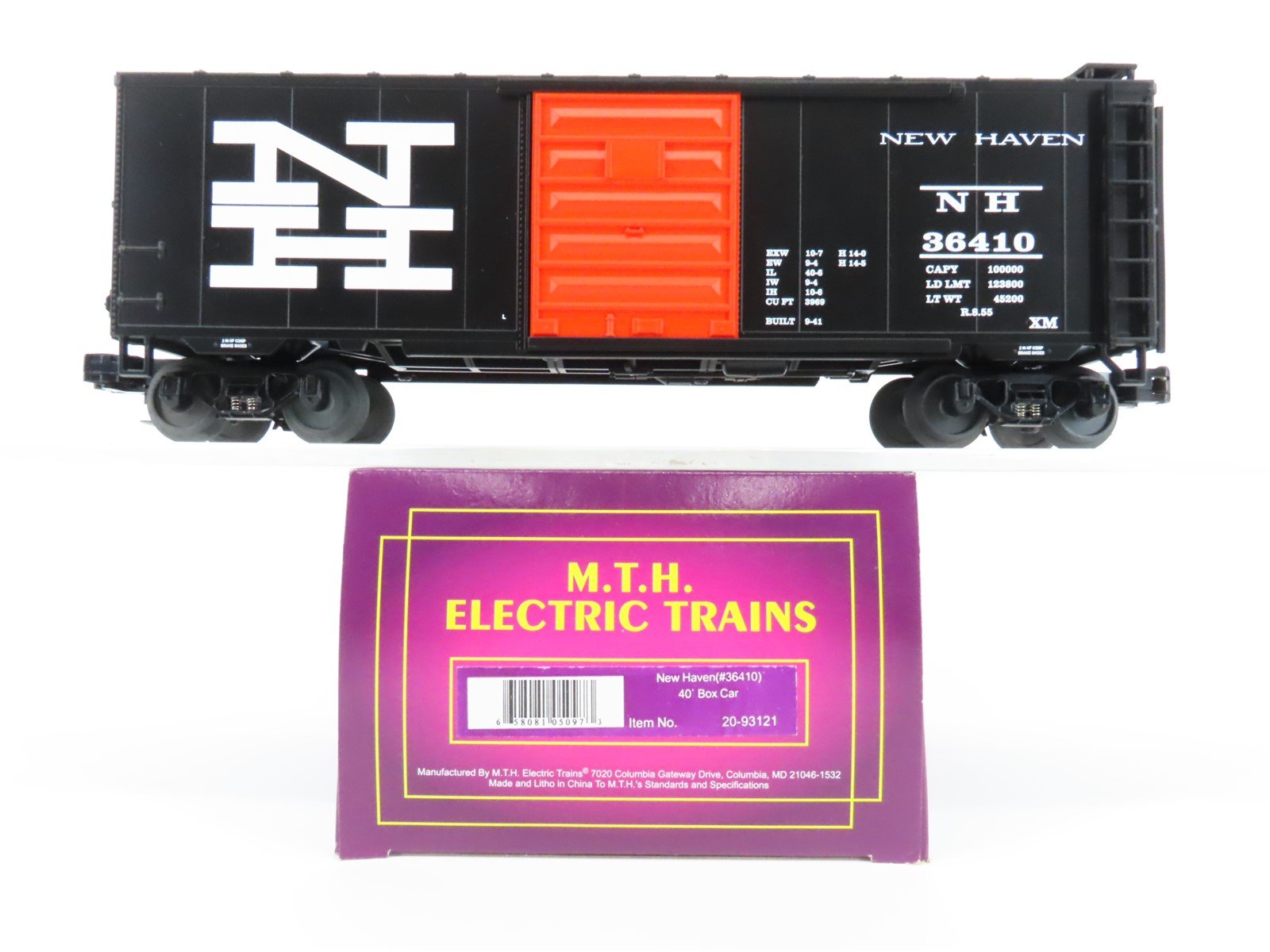 O Gauge 3-Rail MTH 20-93121 NH New Haven 40' Single Door Box Car #36410