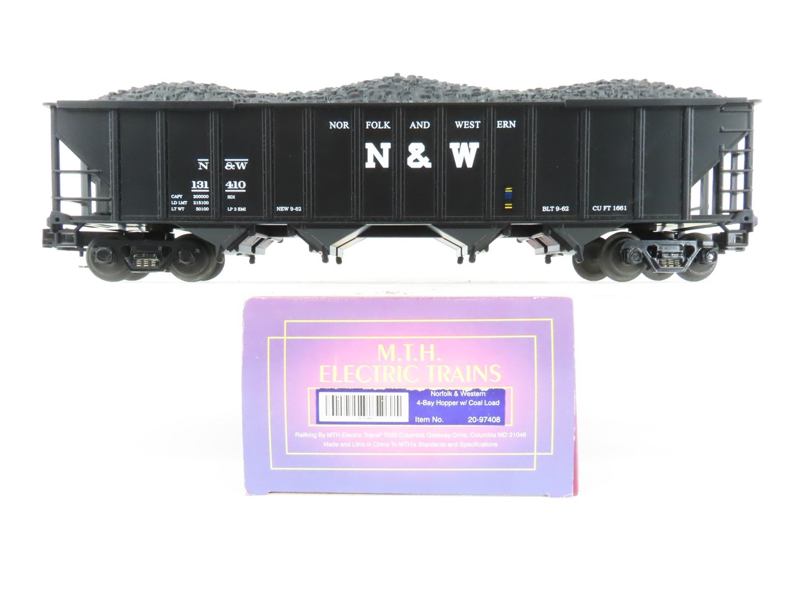 O Gauge 3-Rail MTH 20-97408 N&W Norfolk & Western 4-Bay Hopper #131410 w/ Load