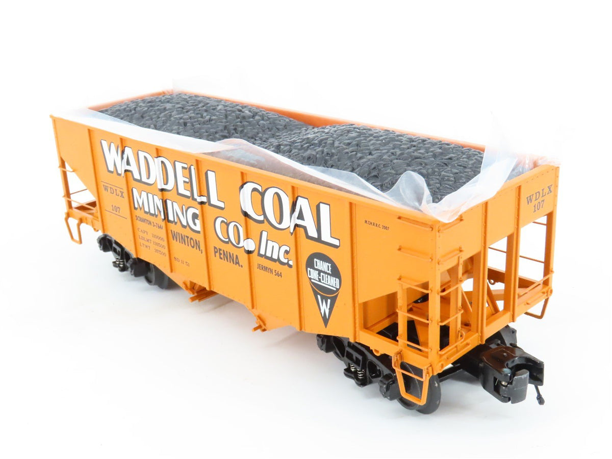 O Gauge 3-Rail MTH 20-97200 WDLX Waddell Coal 2-Bay Fishbelly Hopper #107 w/Load