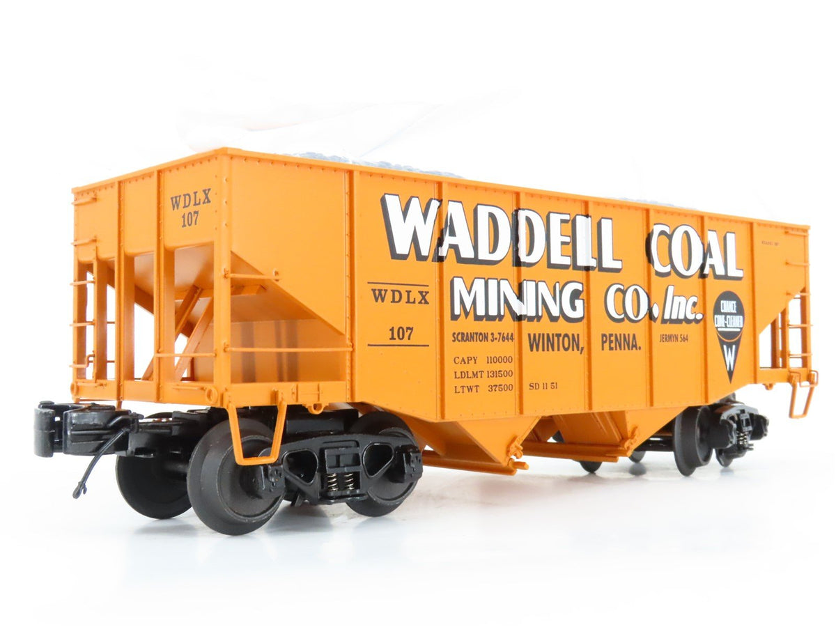 O Gauge 3-Rail MTH 20-97200 WDLX Waddell Coal 2-Bay Fishbelly Hopper #107 w/Load