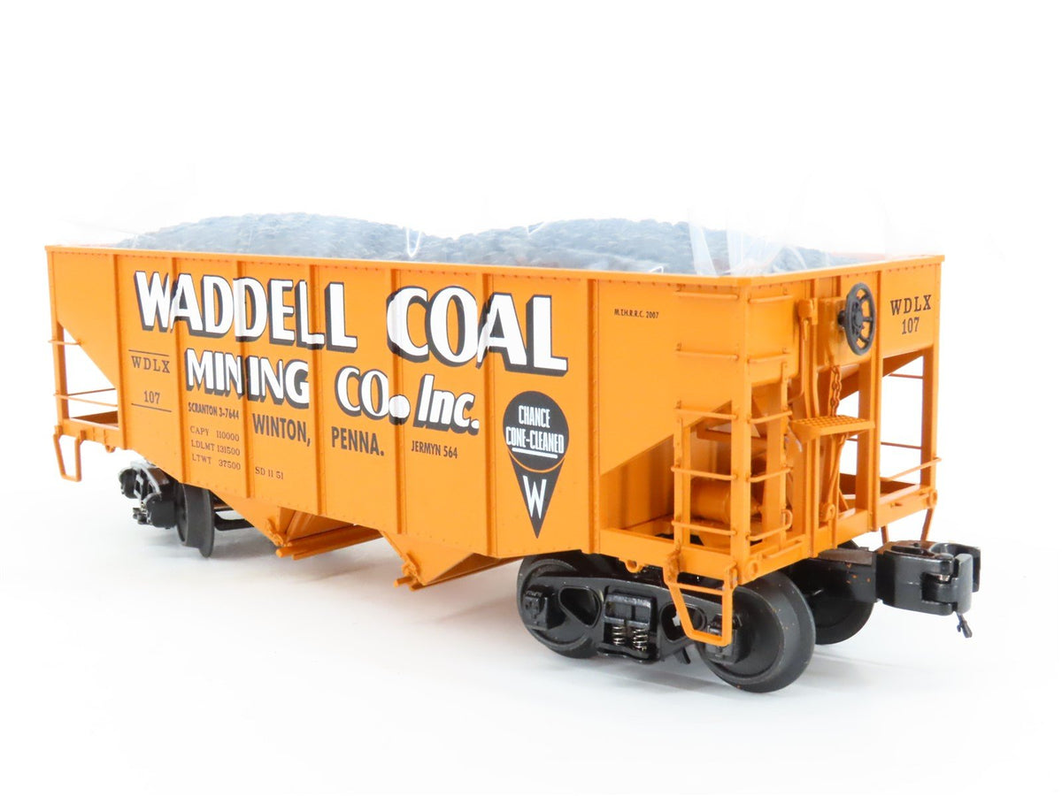 O Gauge 3-Rail MTH 20-97200 WDLX Waddell Coal 2-Bay Fishbelly Hopper #107 w/Load