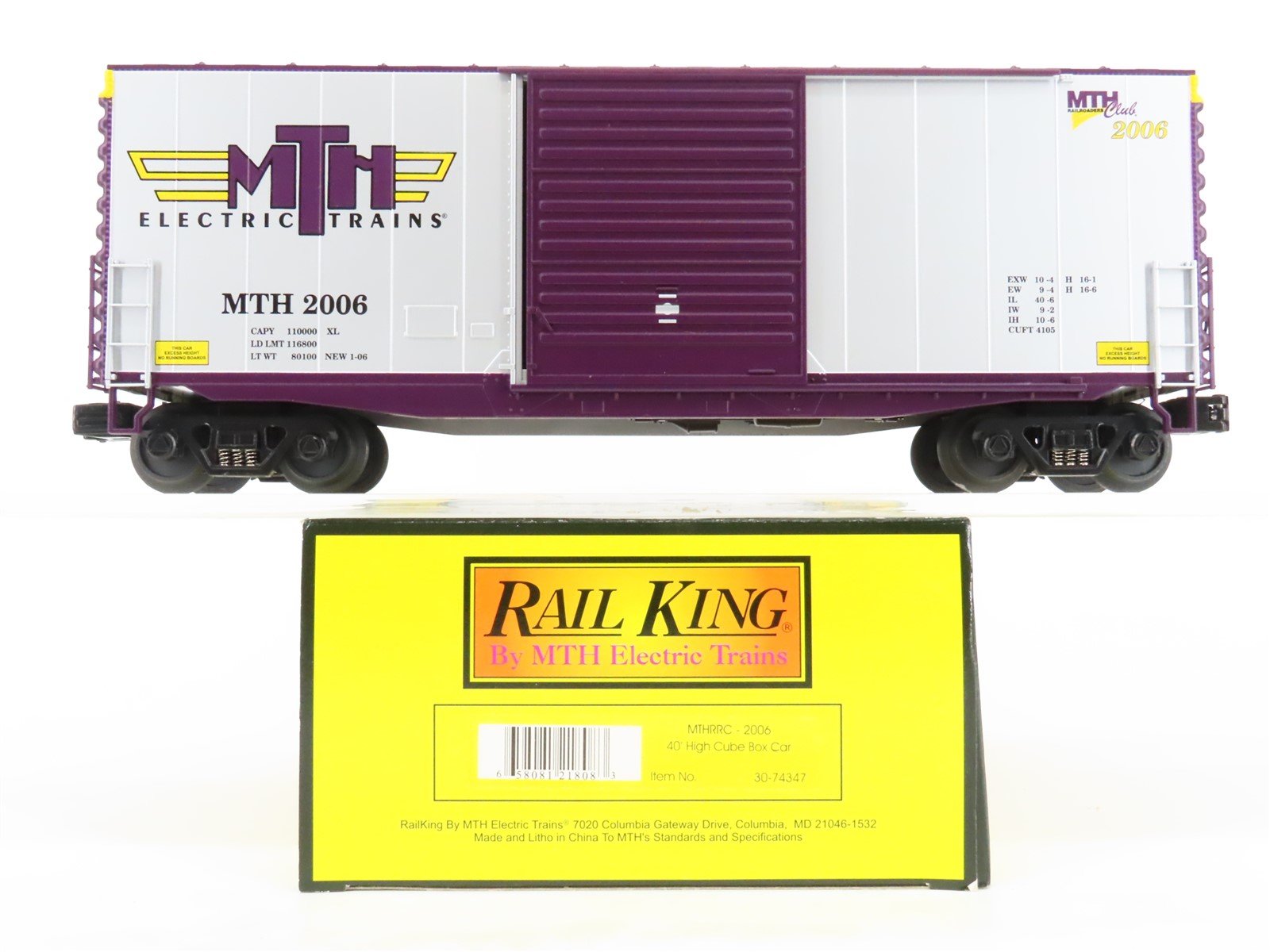 O27 Gauge 3-Rail MTH RailKing 30-74347 MTHRRC 2006 40' Hi-Cube Box Car
