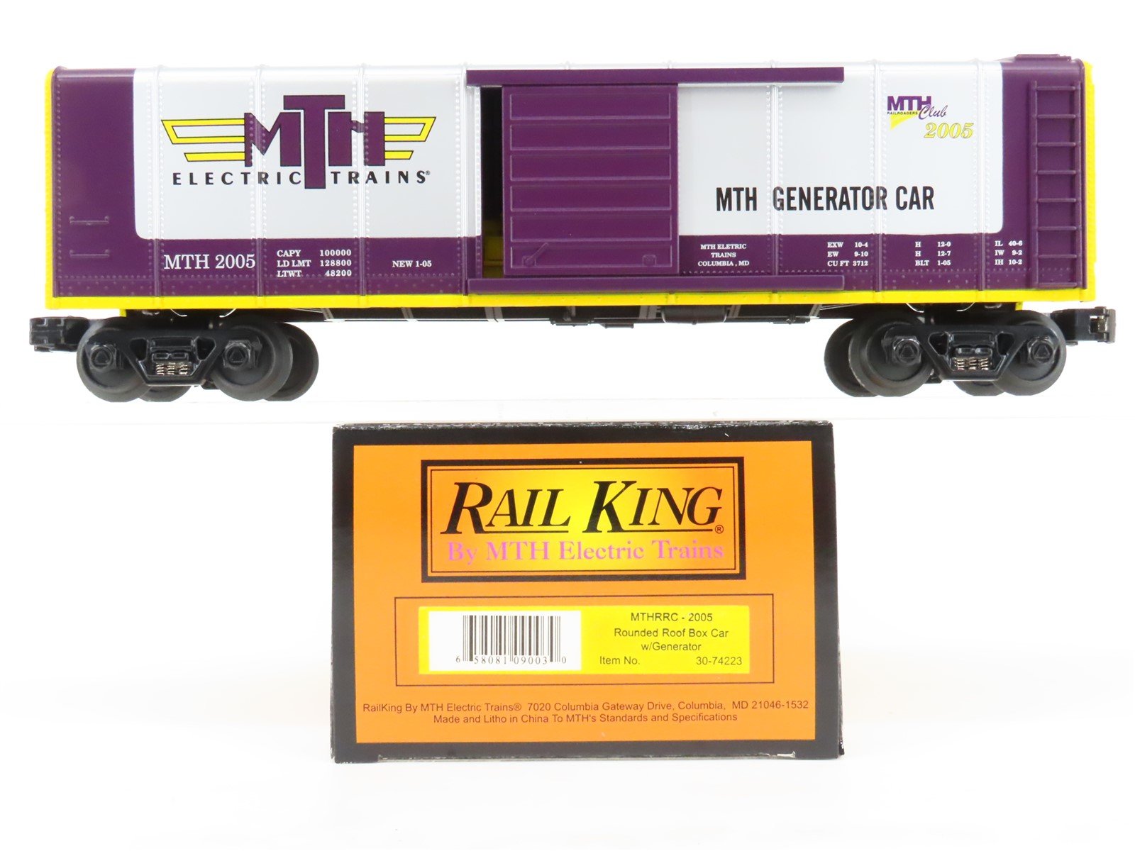 O Gauge 3-Rail MTH RailKing 30-74223 Round Roof Box Car #2005 w/ Generator Load