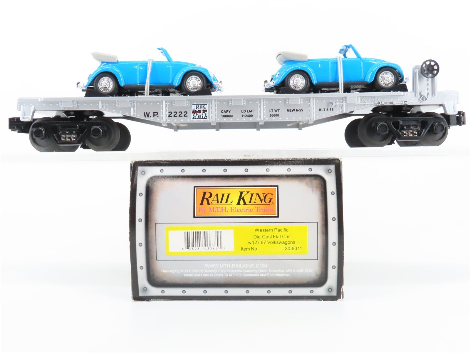 O27 Gauge 3-Rail MTH RailKing 30-8311 WP Western Pacific Flat Car w/ '67 VW's