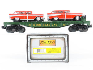 O27 Gauge 3-Rail MTH RailKing 30-8310 RDG Reading Flat Car w/ '57 Chevy Nomads