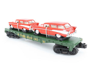 O27 Gauge 3-Rail MTH RailKing 30-8310 RDG Reading Flat Car w/ '57 Chevy Nomads