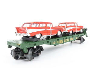 O27 Gauge 3-Rail MTH RailKing 30-8310 RDG Reading Flat Car w/ '57 Chevy Nomads
