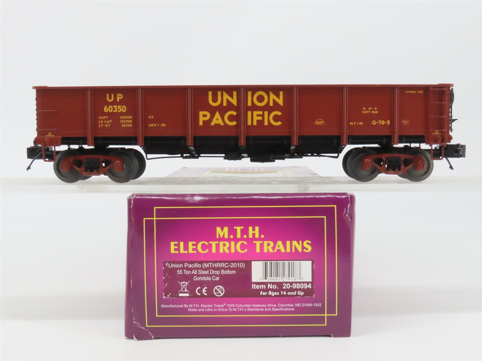 O Gauge 3-Rail MTH 20-98094 UP Union Pacific Steel Drop-Bottom Gondola #60350