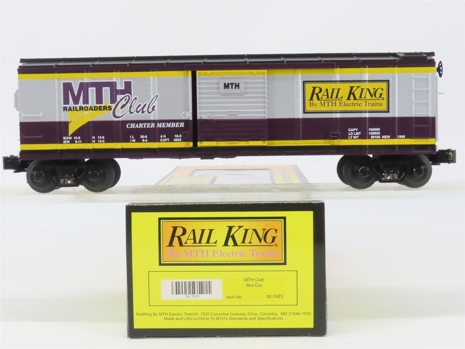 O27 Gauge 3-Rail MTH RailKing 30-7423 MTHRRC MTH Railroaders Club 40' Box Car