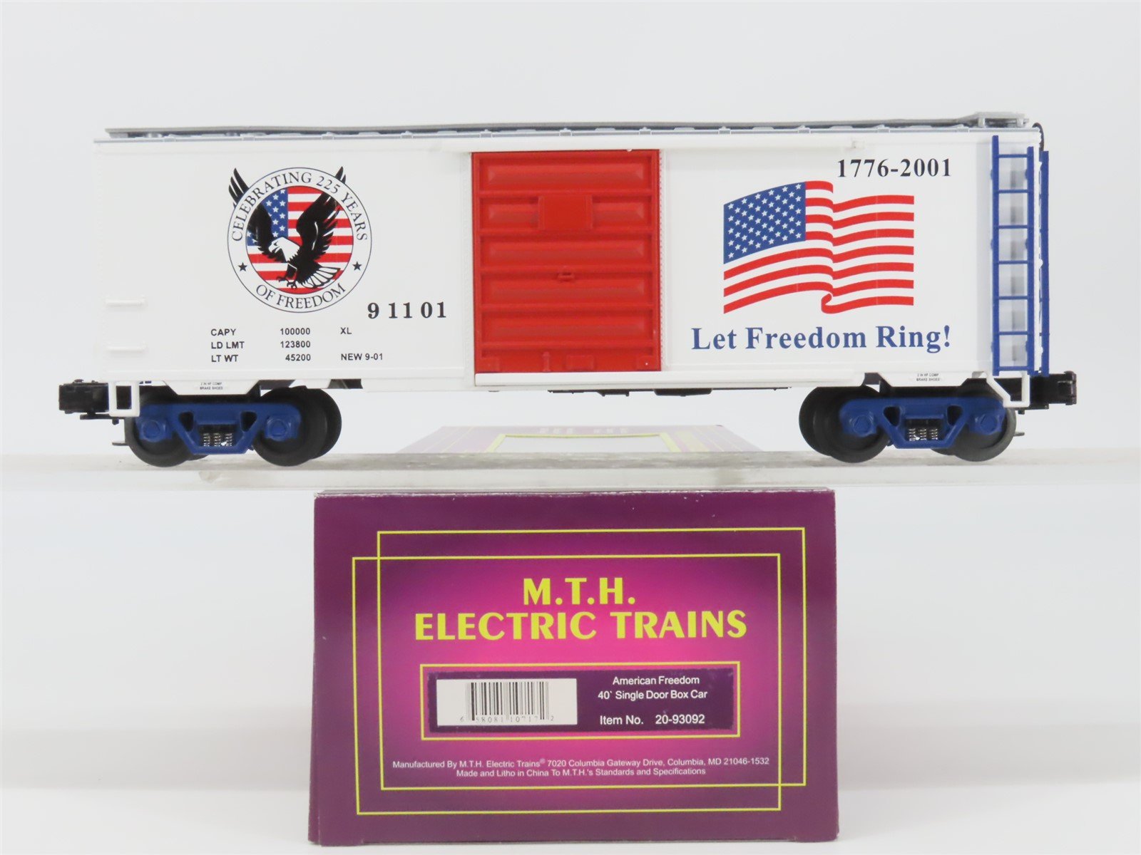 O Gauge 3-Rail MTH RailKing 20-93092 "American Freedom 1776-2001" Box Car #91101