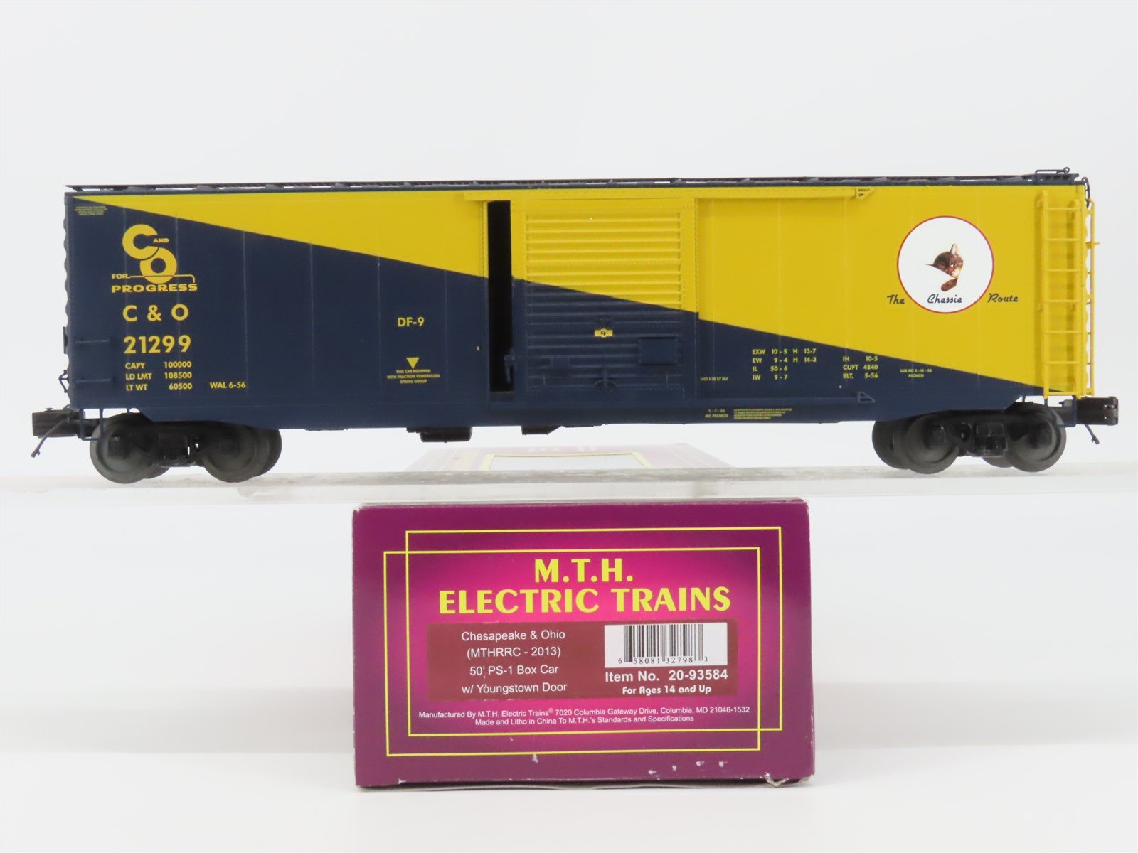 O Gauge 3-Rail MTH 20-93584 C&O Chessie System "Progress" 50' PS1 Box Car #21299