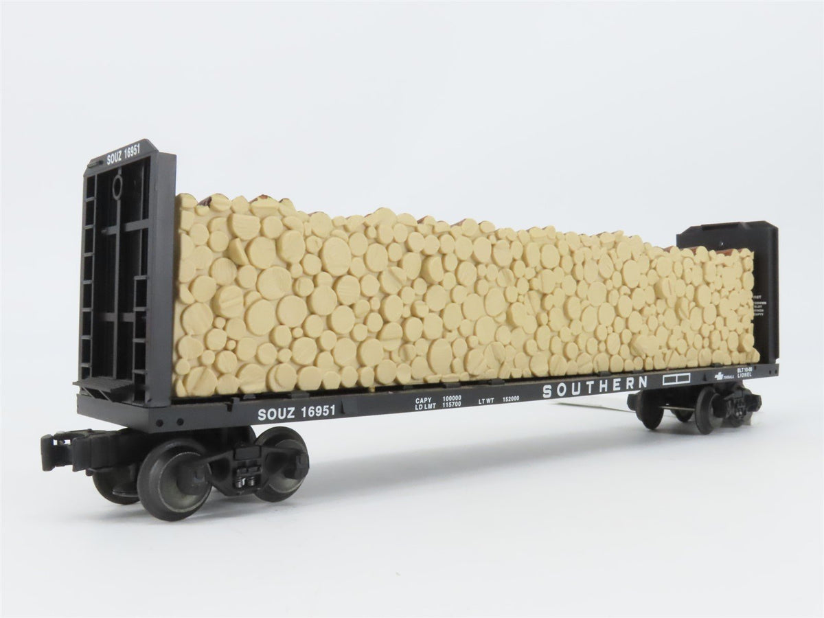 O Gauge 3-Rail Lionel 6-16951 SOU Southern 50&#39; Bulkhead Flat Car w/ Wood Load