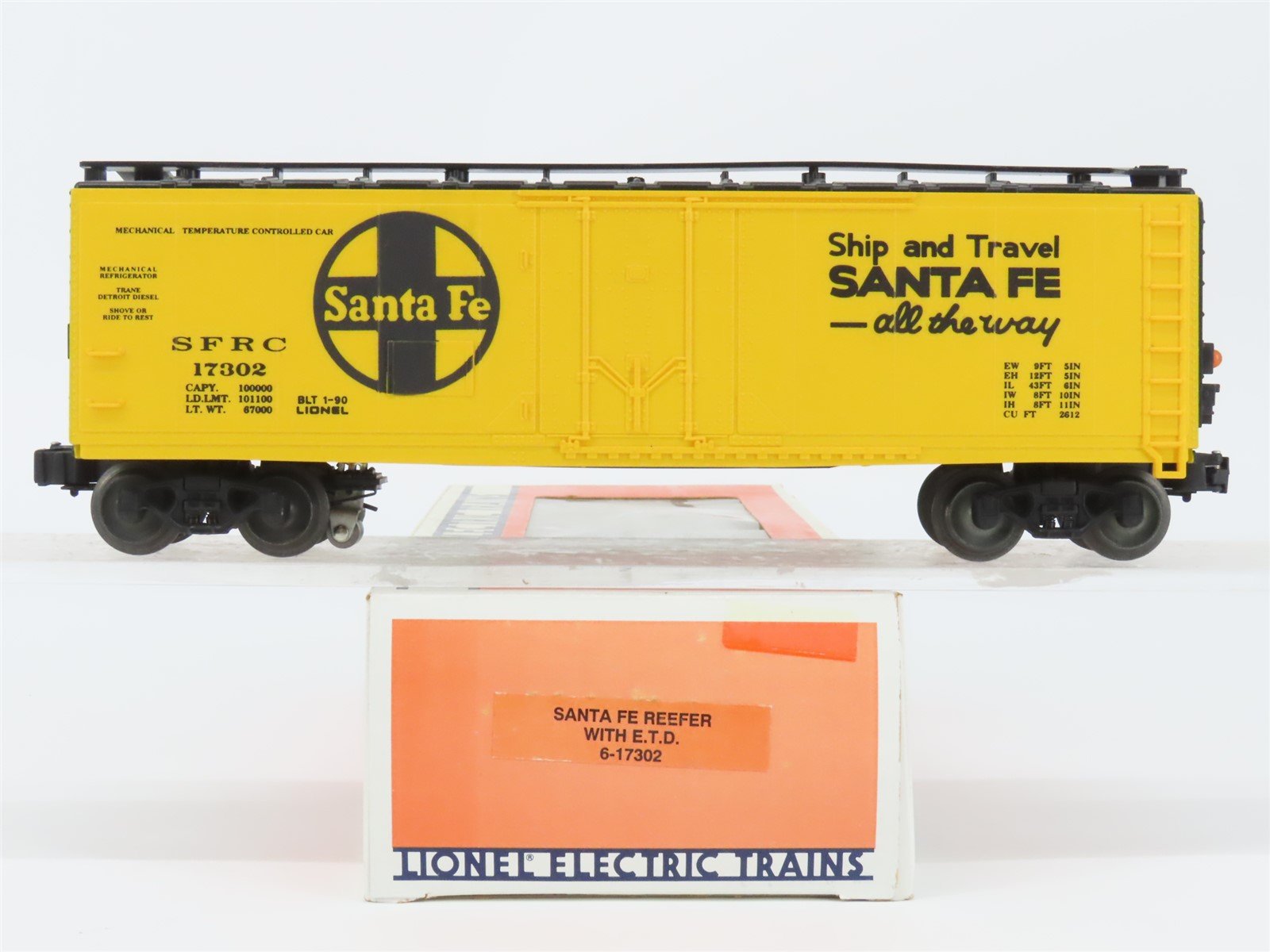 O Gauge 3-Rail Lionel 6-17302 SFRC ATSF Santa Fe Reefer #17302 w/ ETD Light