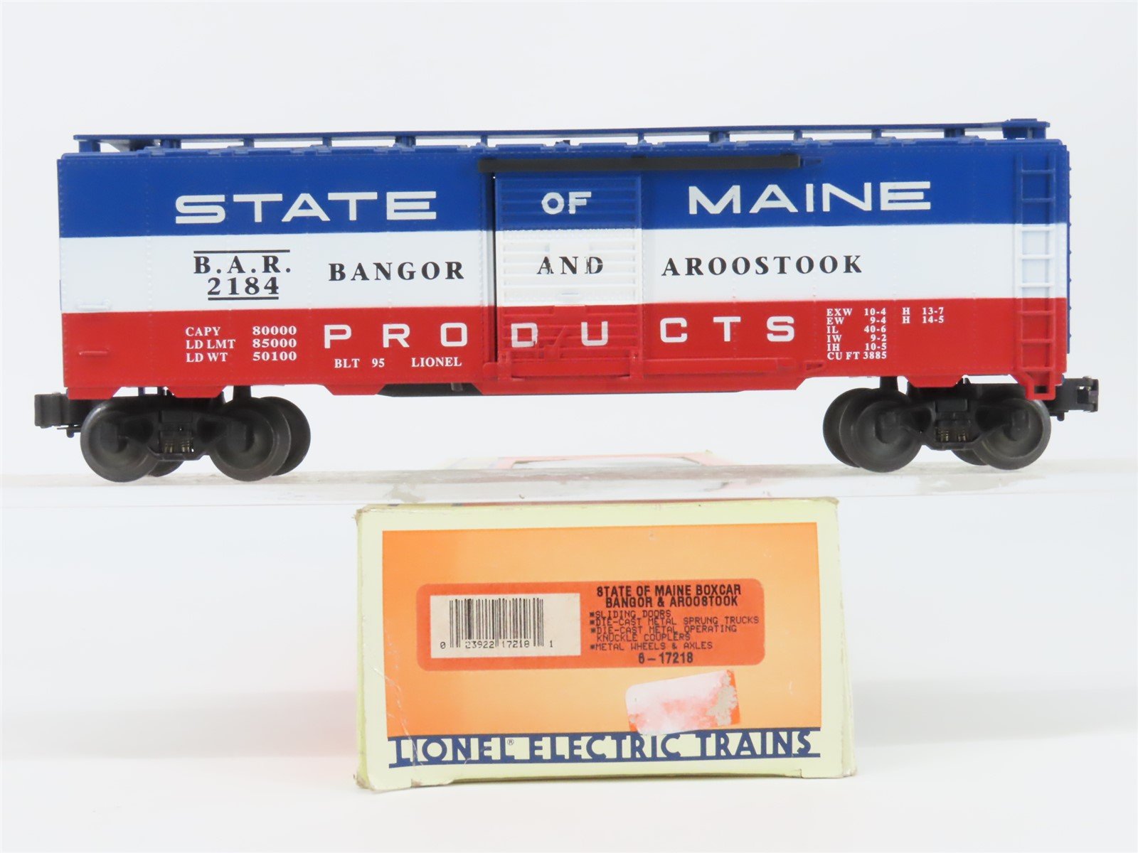 O Gauge 3-Rail Lionel 6-17218 BAR "State of Maine" 40' Single Door Box Car #2184