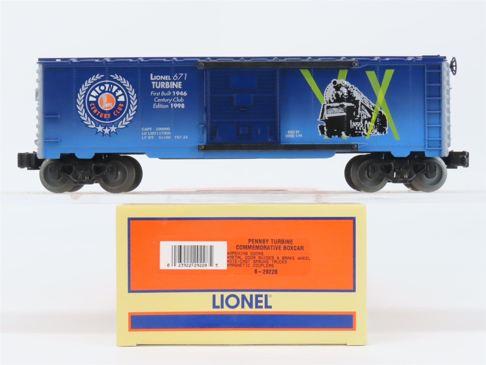 O Gauge 3-Rail Lionel 6-29228 Century Club "671 PRR Turbine" Box Car