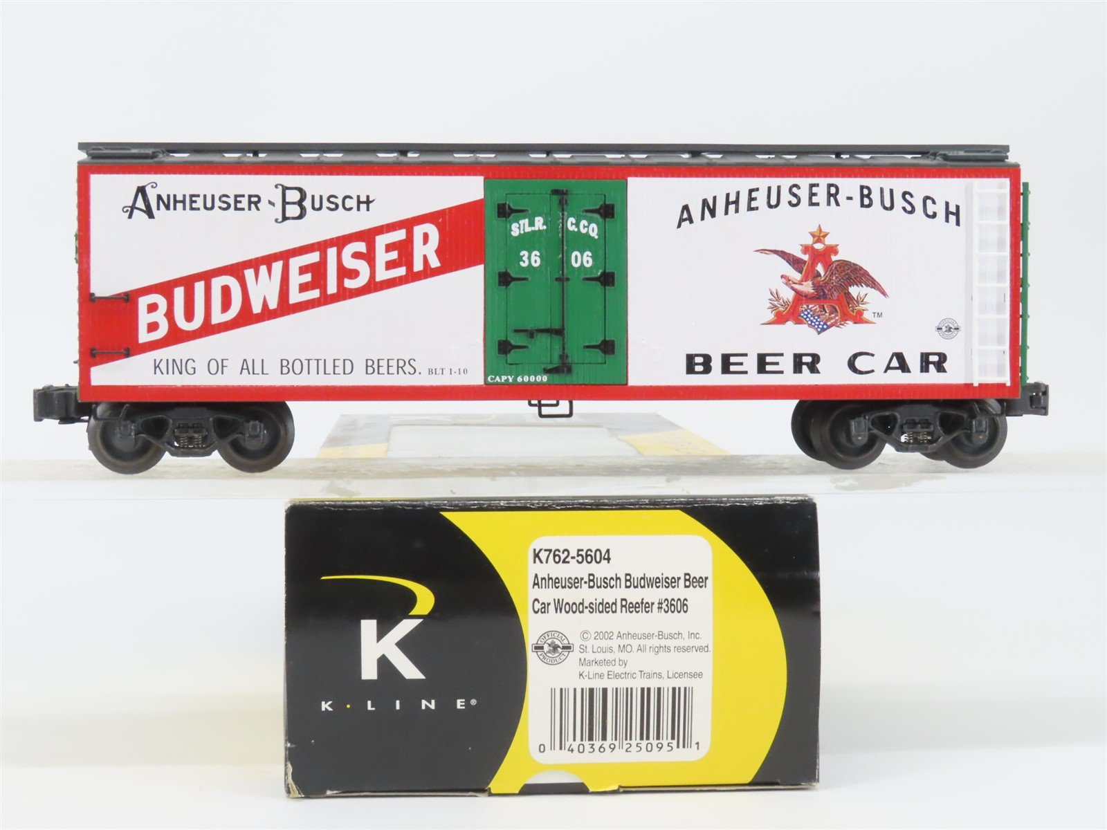 O Gauge 3-Rail K-Line K762-5604 Anheuser-Busch "Budweiser Beer Car" Reefer #3606