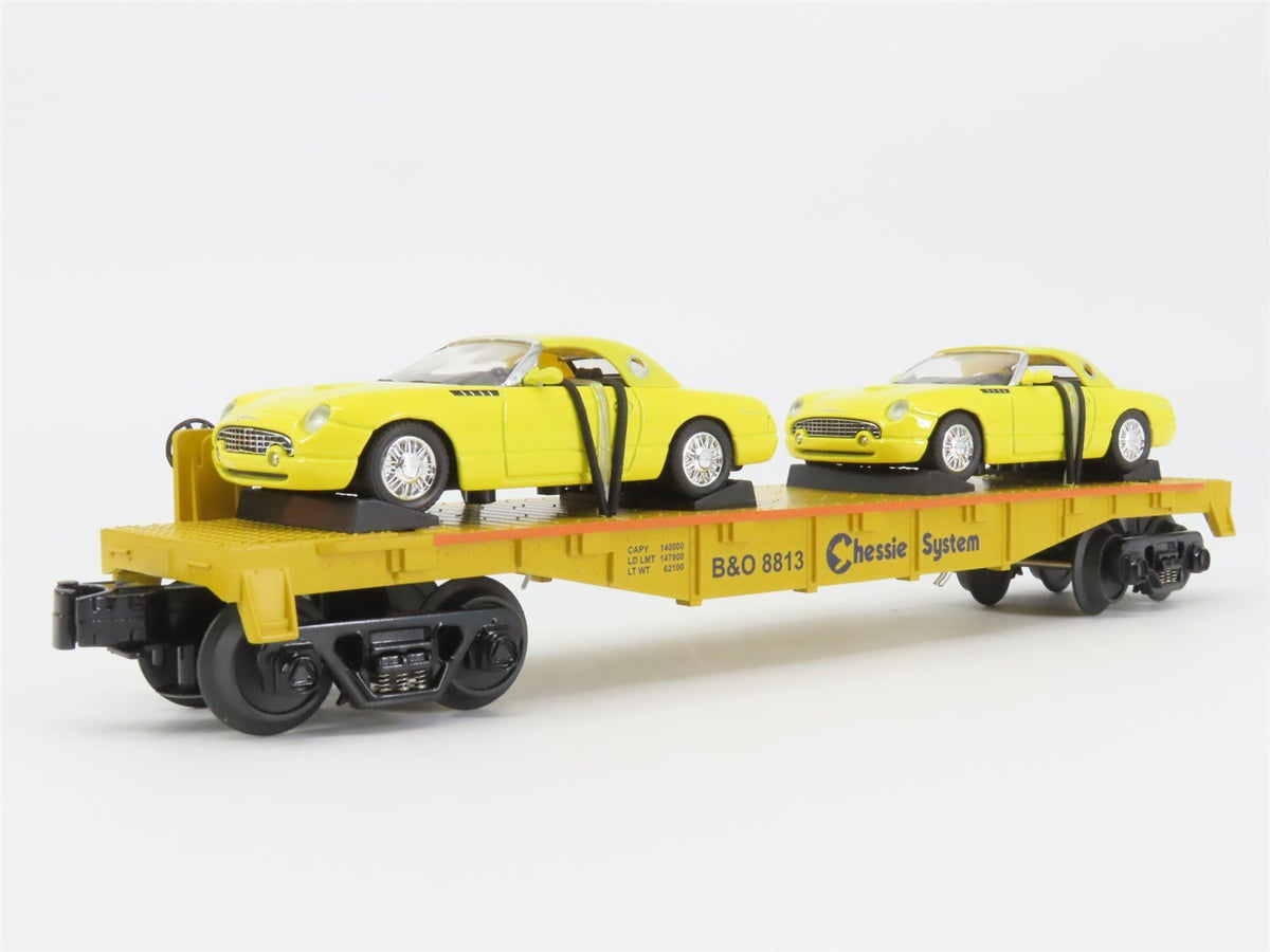 O27 Gauge 3-Rail MTH RailKing 30-76055 B&amp;O Chessie Flat Car #8813 w/Ford T&#39;Birds