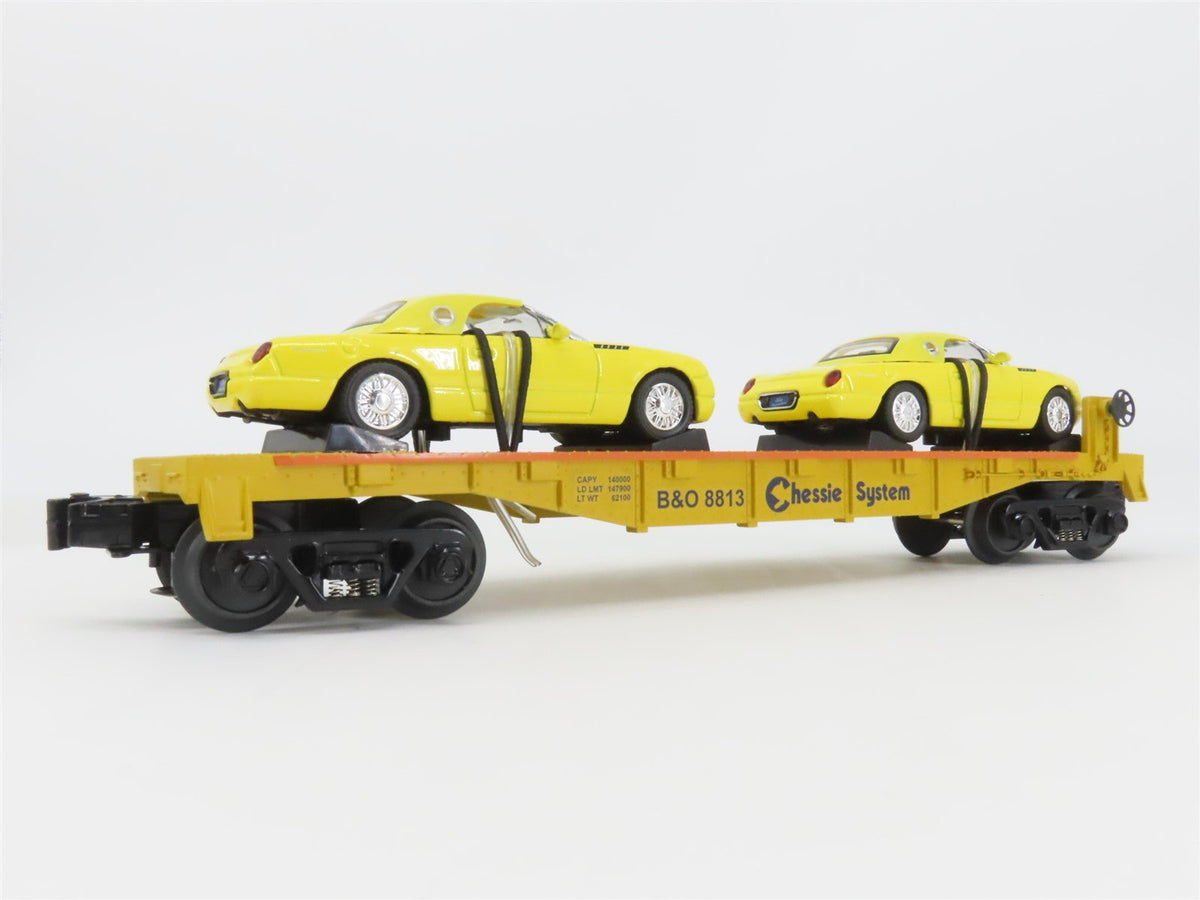O27 Gauge 3-Rail MTH RailKing 30-76055 B&amp;O Chessie Flat Car #8813 w/Ford T&#39;Birds