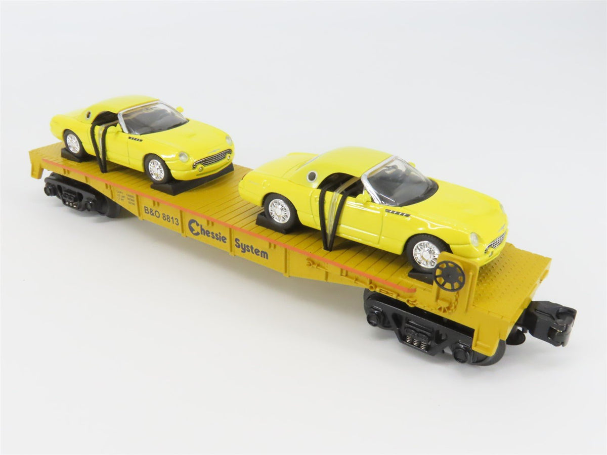 O27 Gauge 3-Rail MTH RailKing 30-76055 B&amp;O Chessie Flat Car #8813 w/Ford T&#39;Birds