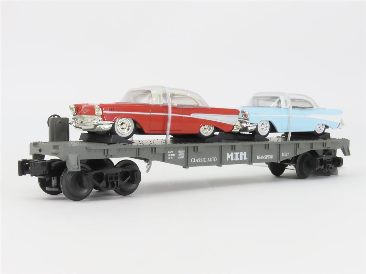 O Gauge 3-Rail Semi-Scale MTH RailKing 30-7610 Flat Car #1957 w/ Ertl &#39;57 Chevys