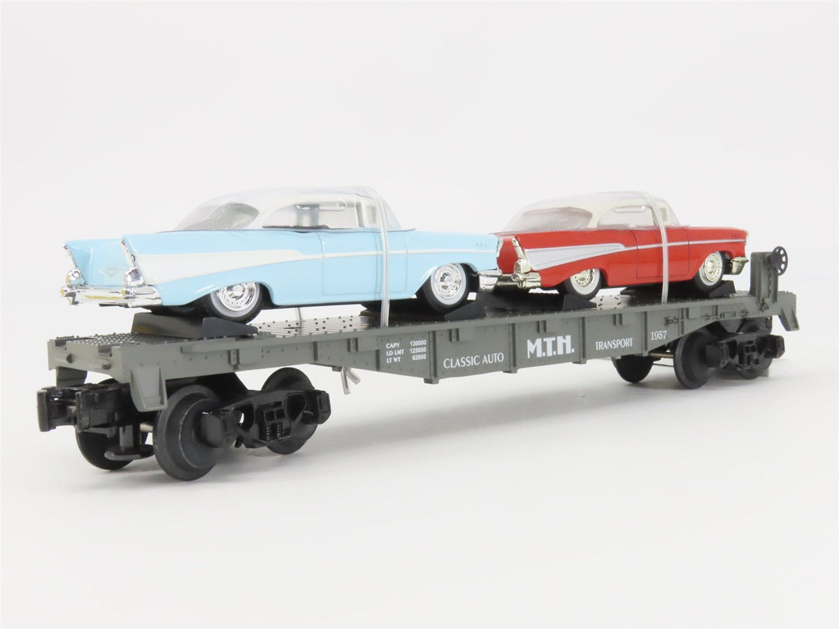O Gauge 3-Rail Semi-Scale MTH RailKing 30-7610 Flat Car #1957 w/ Ertl &#39;57 Chevys