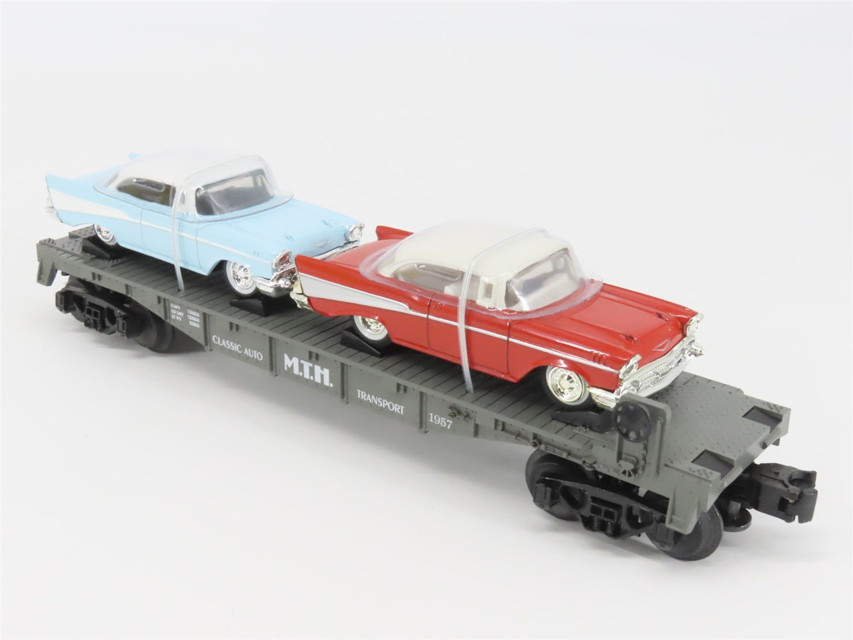 O Gauge 3-Rail Semi-Scale MTH RailKing 30-7610 Flat Car #1957 w/ Ertl &#39;57 Chevys