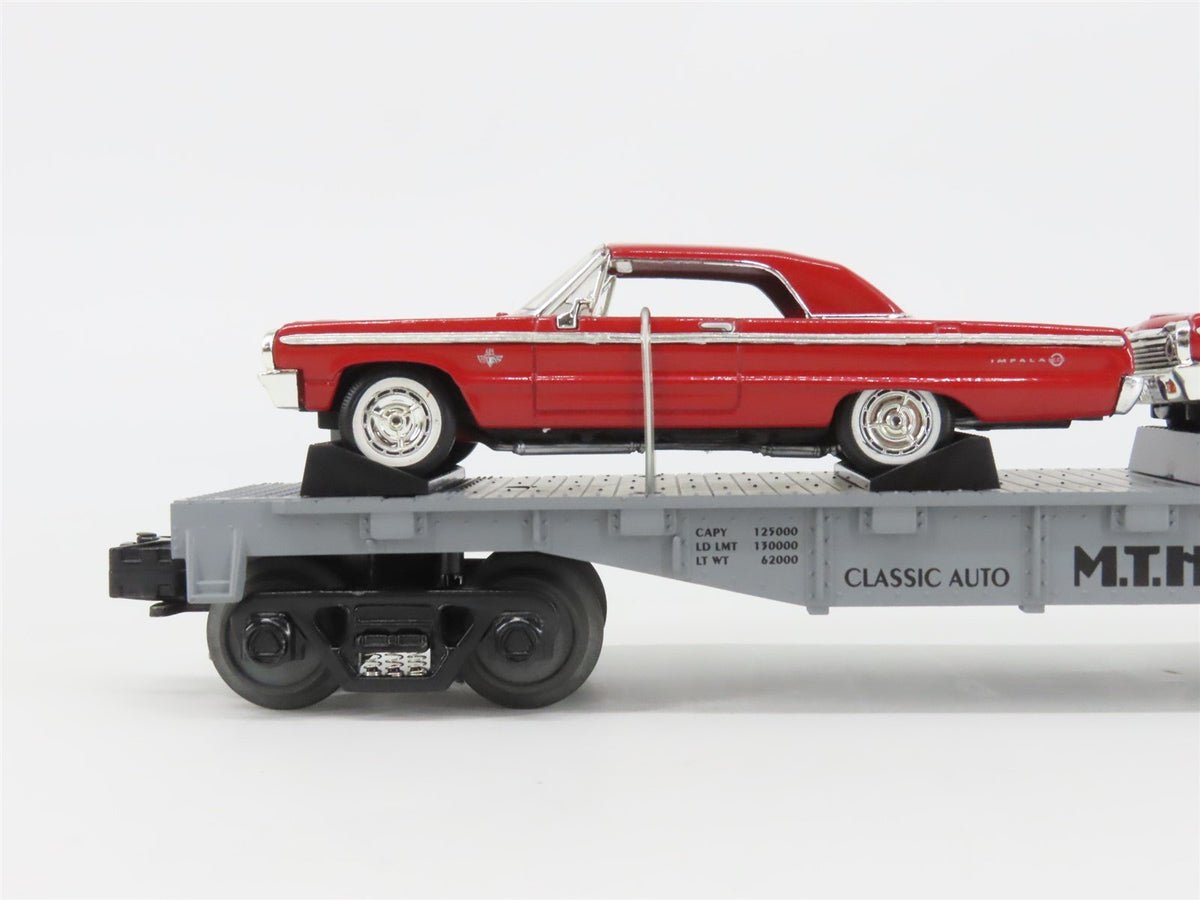 O27 Gauge 3-Rail MTH RailKing 30-76013 Flat Car #1964 w/ 2 Ertl Chevy Impala SS