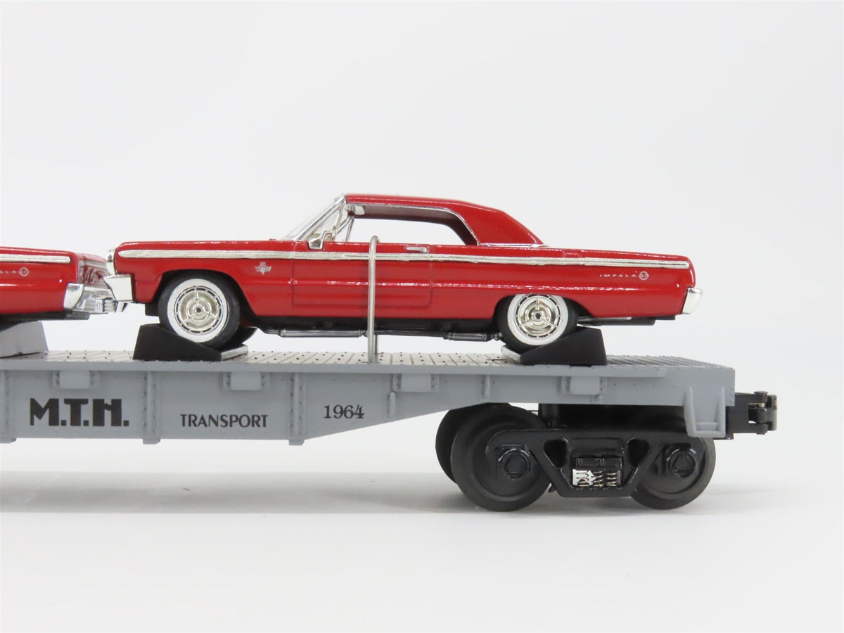 O27 Gauge 3-Rail MTH RailKing 30-76013 Flat Car #1964 w/ 2 Ertl Chevy Impala SS