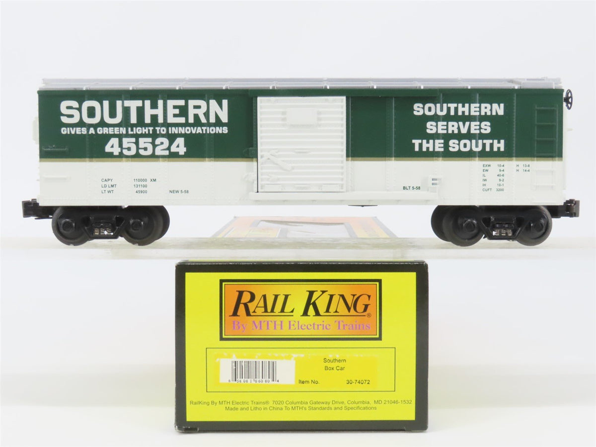 O27 Gauge 3-Rail MTH RailKing 30-74072 SOU Southern &quot;Green Light&quot; Box Car #45524