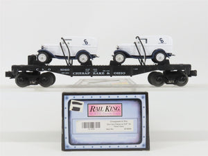 O27 Gauge 3-Rail MTH RailKing 30-8304 C&O Flat Car #w/ 2 Ertl Panel Vans