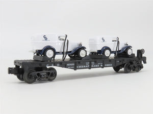 O27 Gauge 3-Rail MTH RailKing 30-8304 C&O Flat Car #w/ 2 Ertl Panel Vans
