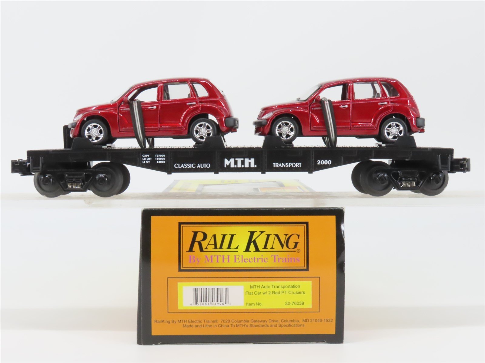 O27 Gauge 3-Rail MTH RailKing 30-76039 Flat Car #2000 w/ 2 Red PT Cruisers