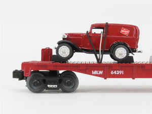 O27 Gauge 3-Rail MTH RailKing 30-8303 MILW Flat Car #64391 w/Ertl '32 Panel Vans