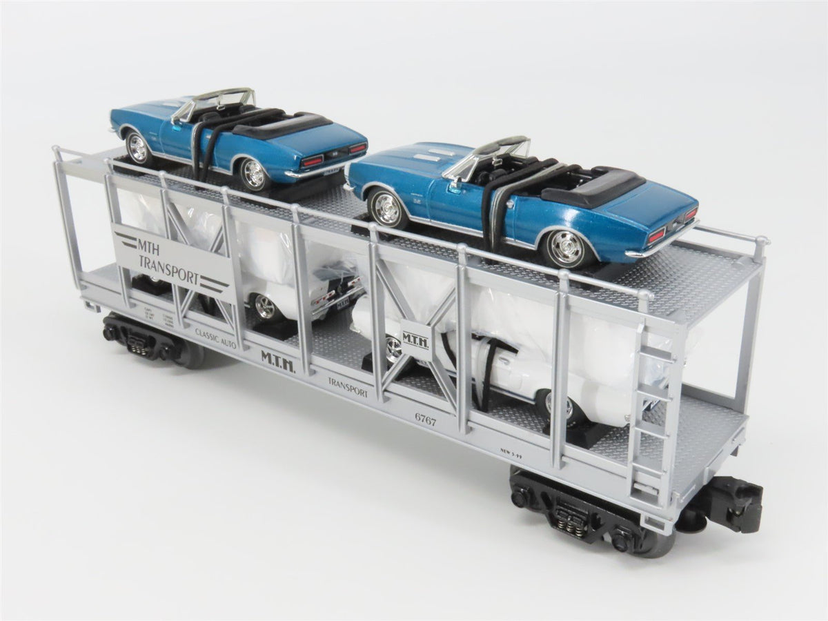 O27 Gauge 3-Rail MTH RailKing 30-7666 Auto Carrier w/ Ertl &#39;67 Camaro &amp; Shelby