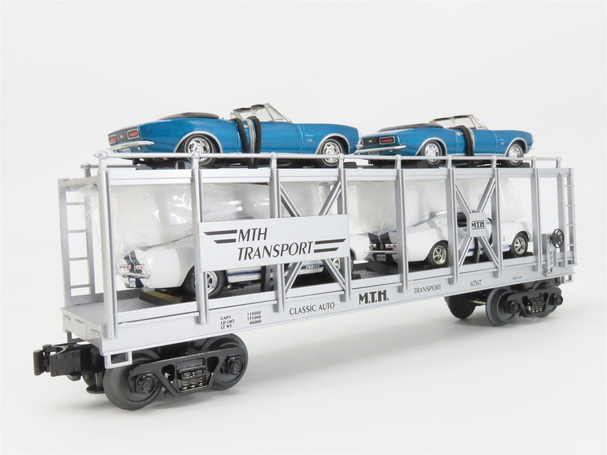 O27 Gauge 3-Rail MTH RailKing 30-7666 Auto Carrier w/ Ertl &#39;67 Camaro &amp; Shelby