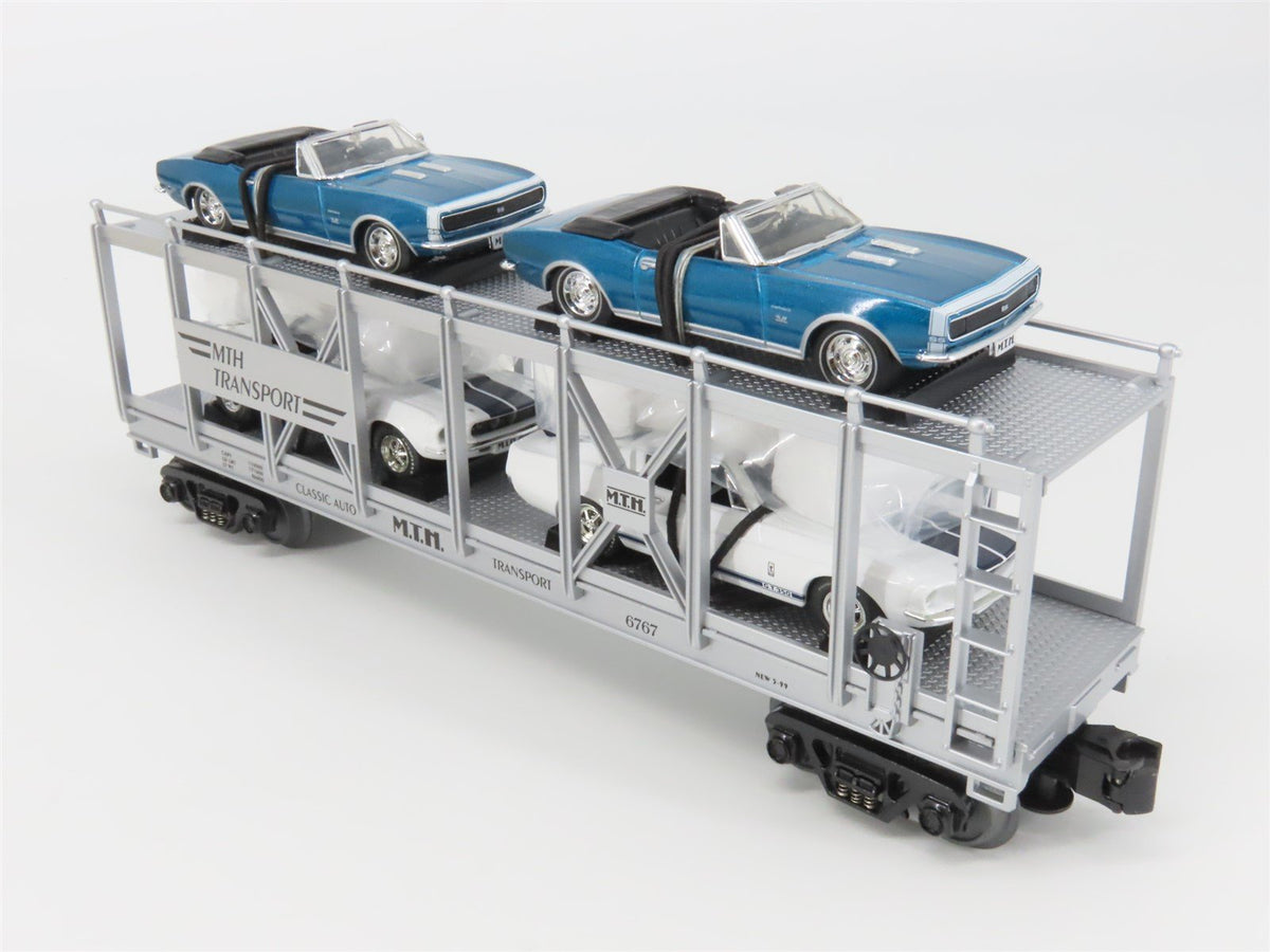 O27 Gauge 3-Rail MTH RailKing 30-7666 Auto Carrier w/ Ertl &#39;67 Camaro &amp; Shelby