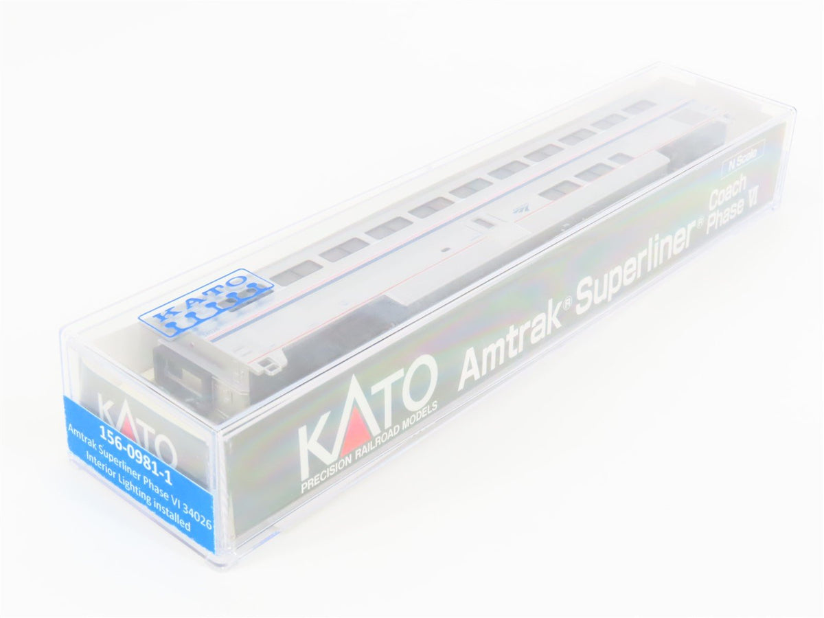 N Scale Kato 156-0981-1 Amtrak Superliner Phase VI Coach Passenger 34026-Lighted