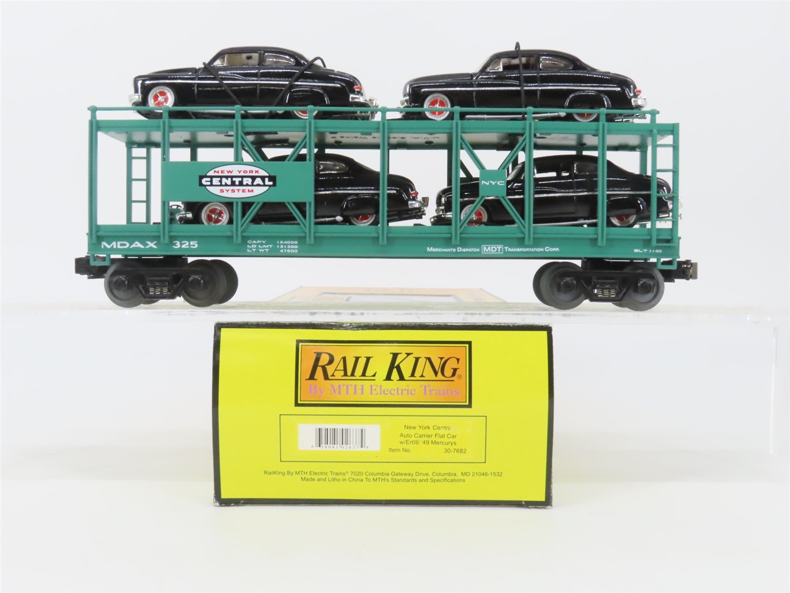 O Gauge 3-Rail MTH Rail King 30-7682 NYC Auto Carrier #325 w/ '49 Mercurys