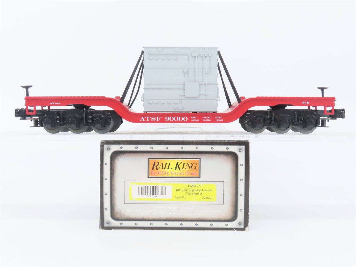 O Gauge 3-Rail MTH Rail King 30-8301 Die-Cast ATSF Flat Car 90000 w/ Transformer