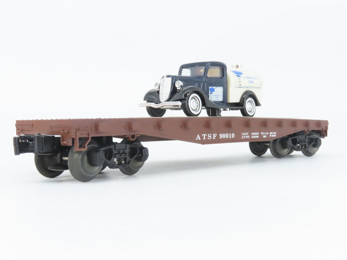 O Gauge 3-Rail Lionel 6-17529 ATSF Santa Fe Flat Car #90010 w/ Ford Milk Truck