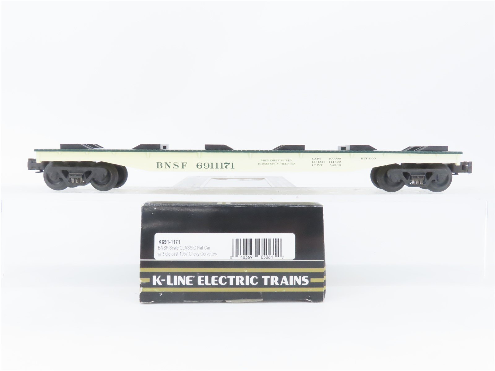 O Gauge 3-Rail K-Line K691-1171 BNSF Flat Car #6911171 w/ 3 Chevy Corvettes