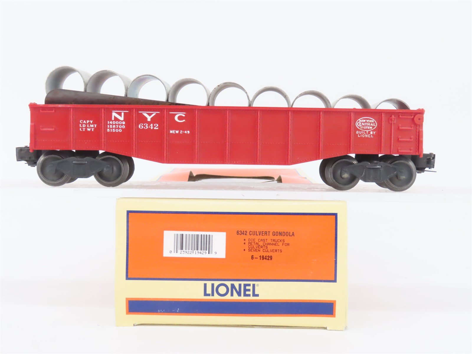 O Gauge 3-Rail Lionel 6-19429 NYC New York Central Culvert Gondola #6342