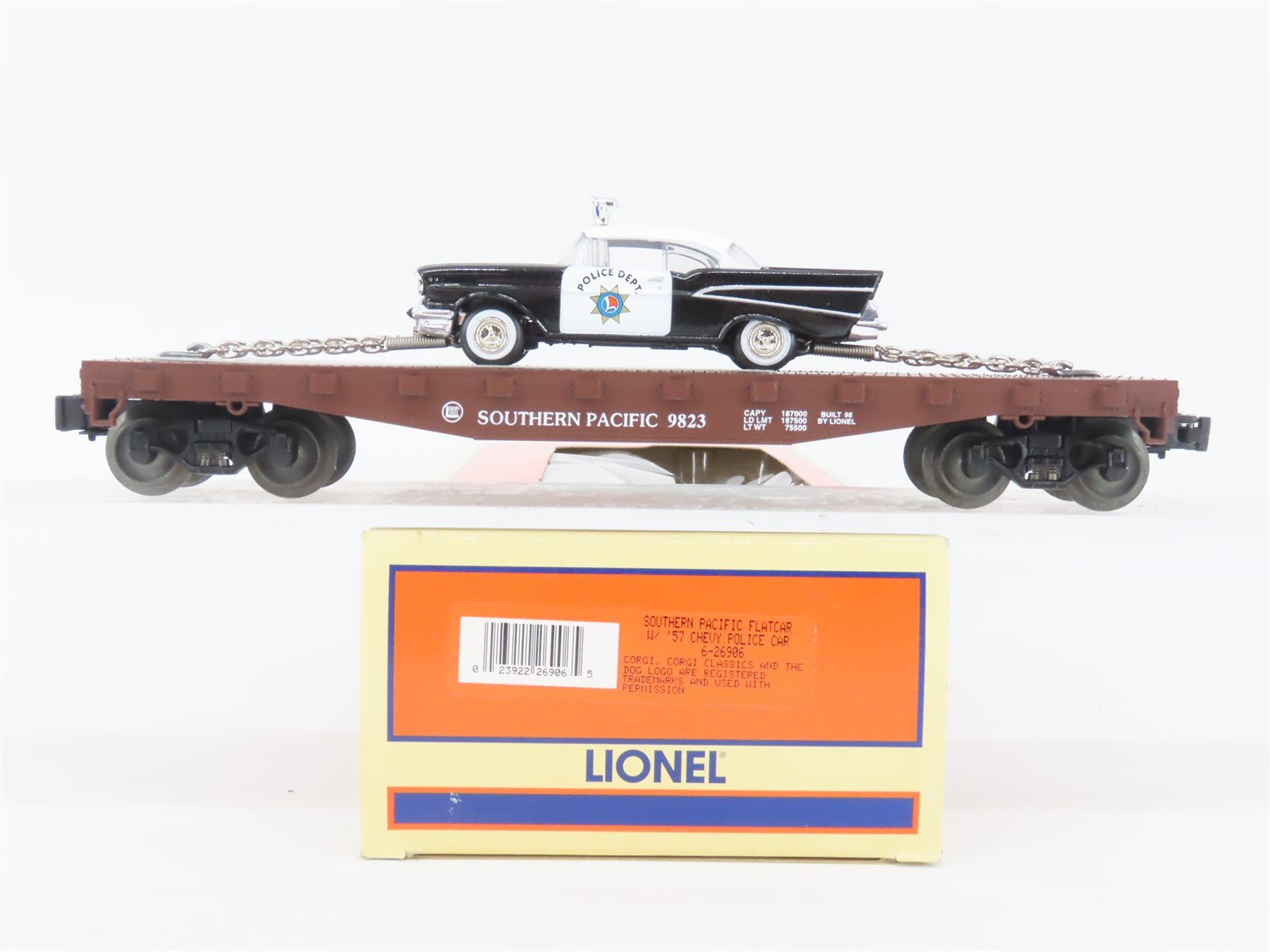 O Gauge 3-Rail Lionel 6-26906 SP Southern Pacific Flat Car #9823 w/ Police Car