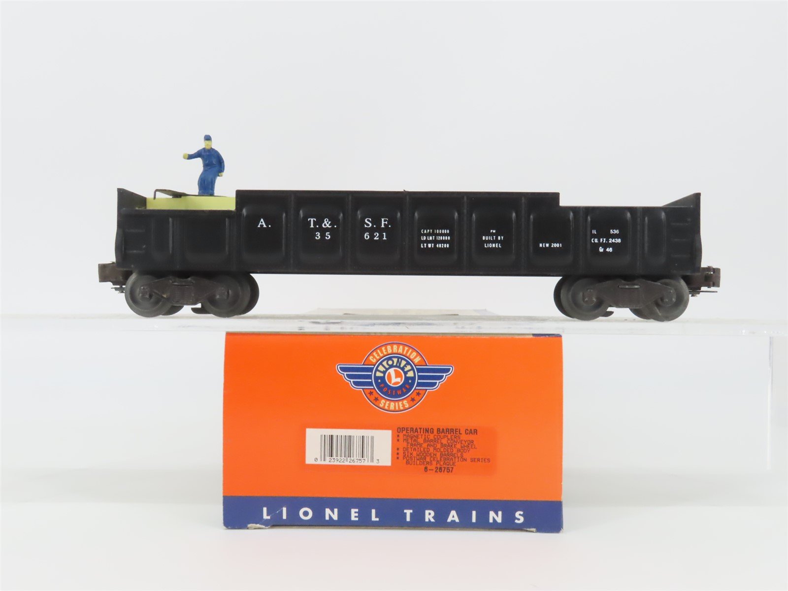 O Gauge 3-Rail Lionel 6-26757 ATSF Santa Fe Operating Barrel Gondola #35621
