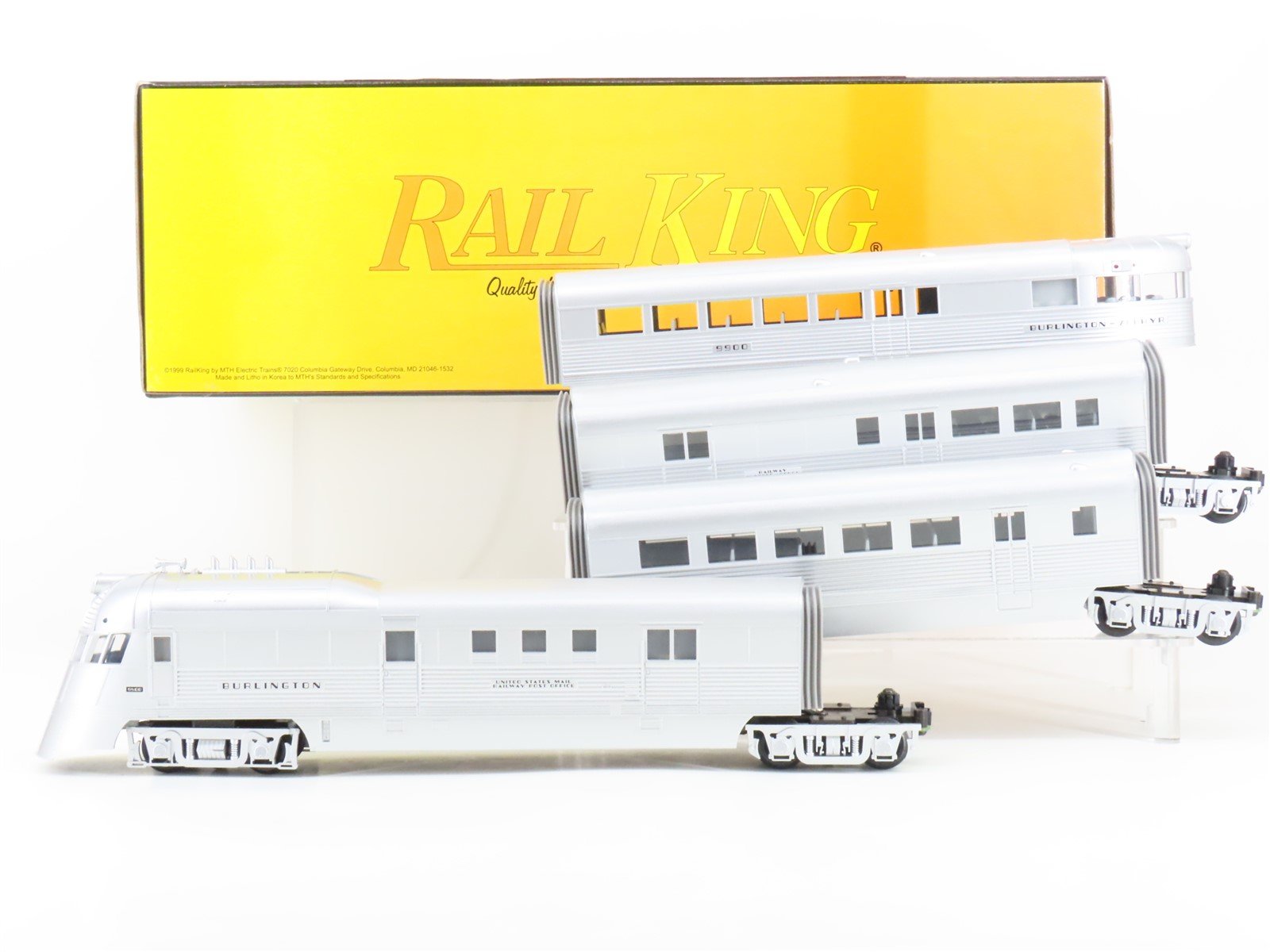 O Gauge 3-Rail MTH 30-2186-1 CBQ Burlington Pioneer Zephyr 4 Piece Set