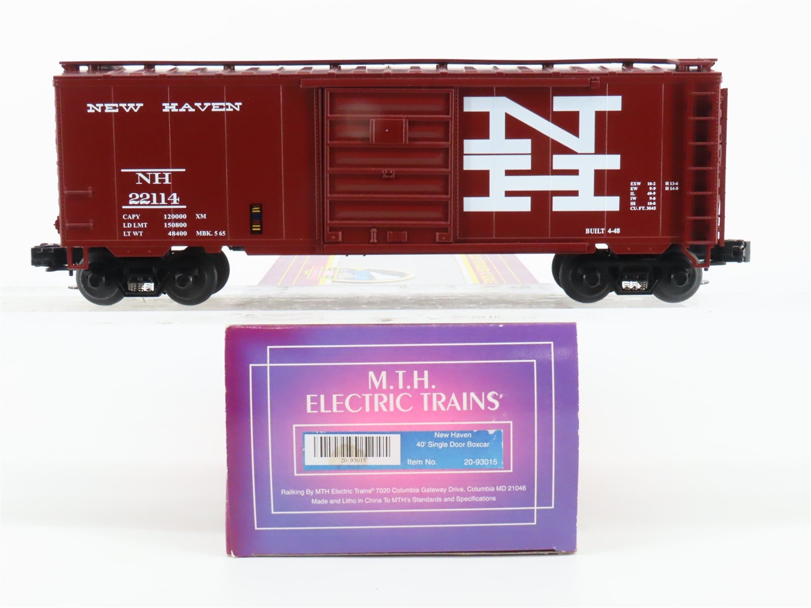 O Gauge 3-Rail MTH 20-93015 NH New Haven 40' Single Door Boxcar 22114