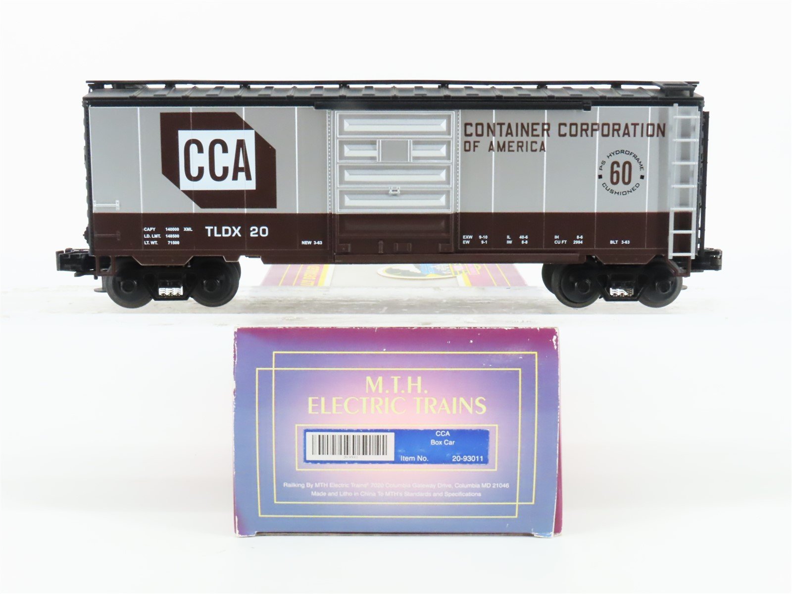 O Gauge 3-Rail MTH 20-93011 TLDX CCA Container Corporation Boxcar 20