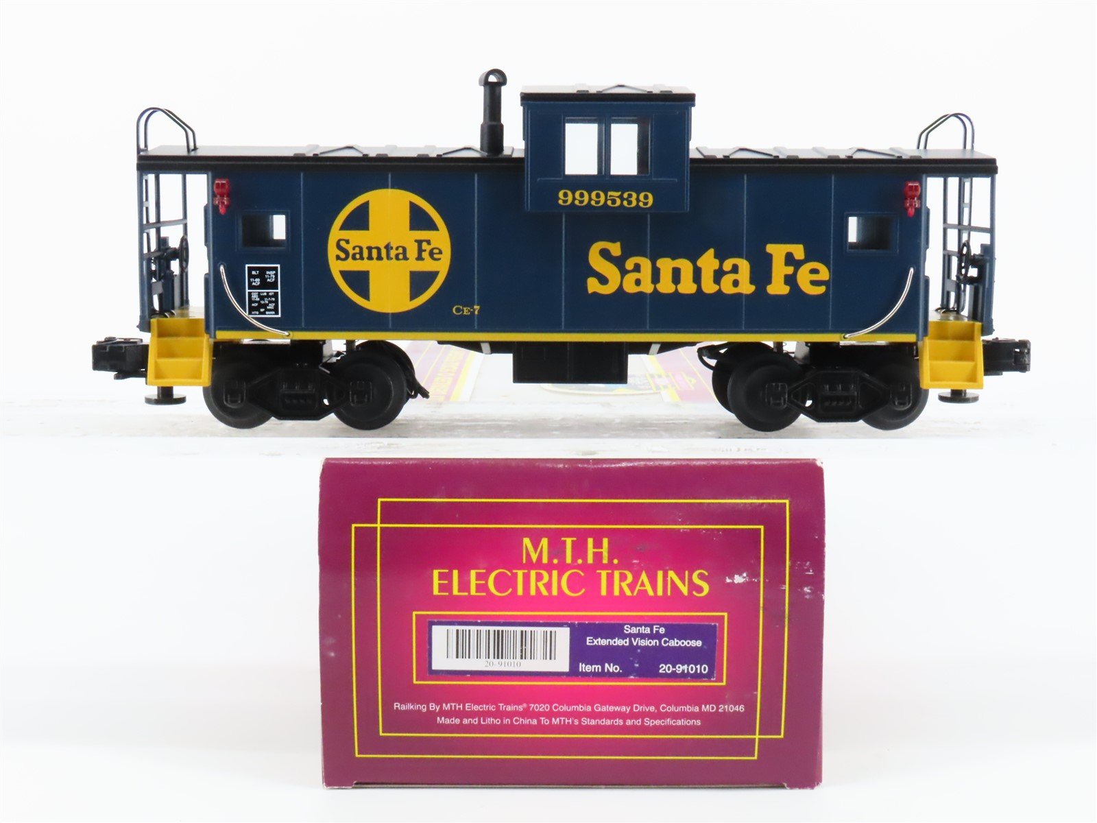 O Gauge 3-Rail MTH 20-91010 ATSF Santa Fe Lighted Extended Vision Caboose 999539