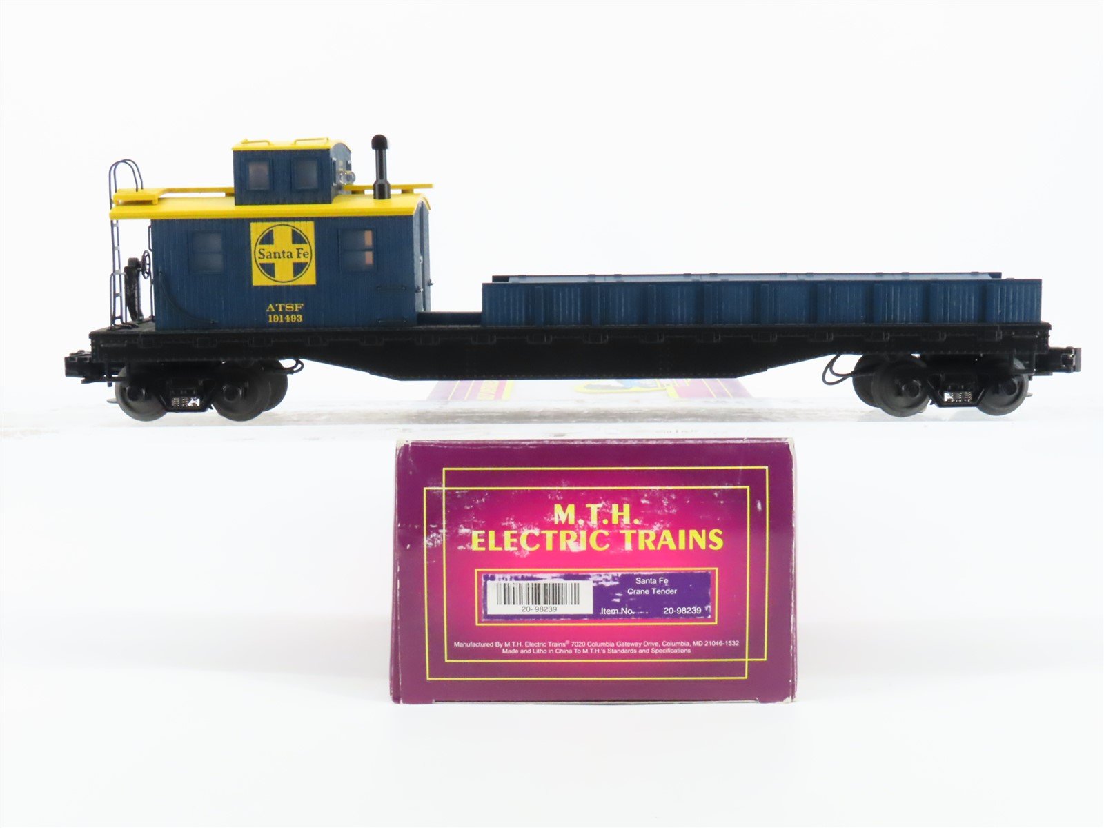 O Gauge 3-Rail MTH 20-98239 ATSF Santa Fe Crane Tender 191493 Lighted